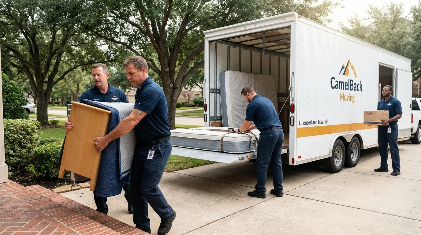 Crew loading residential truck for cross-state move from North Kingstown, RI