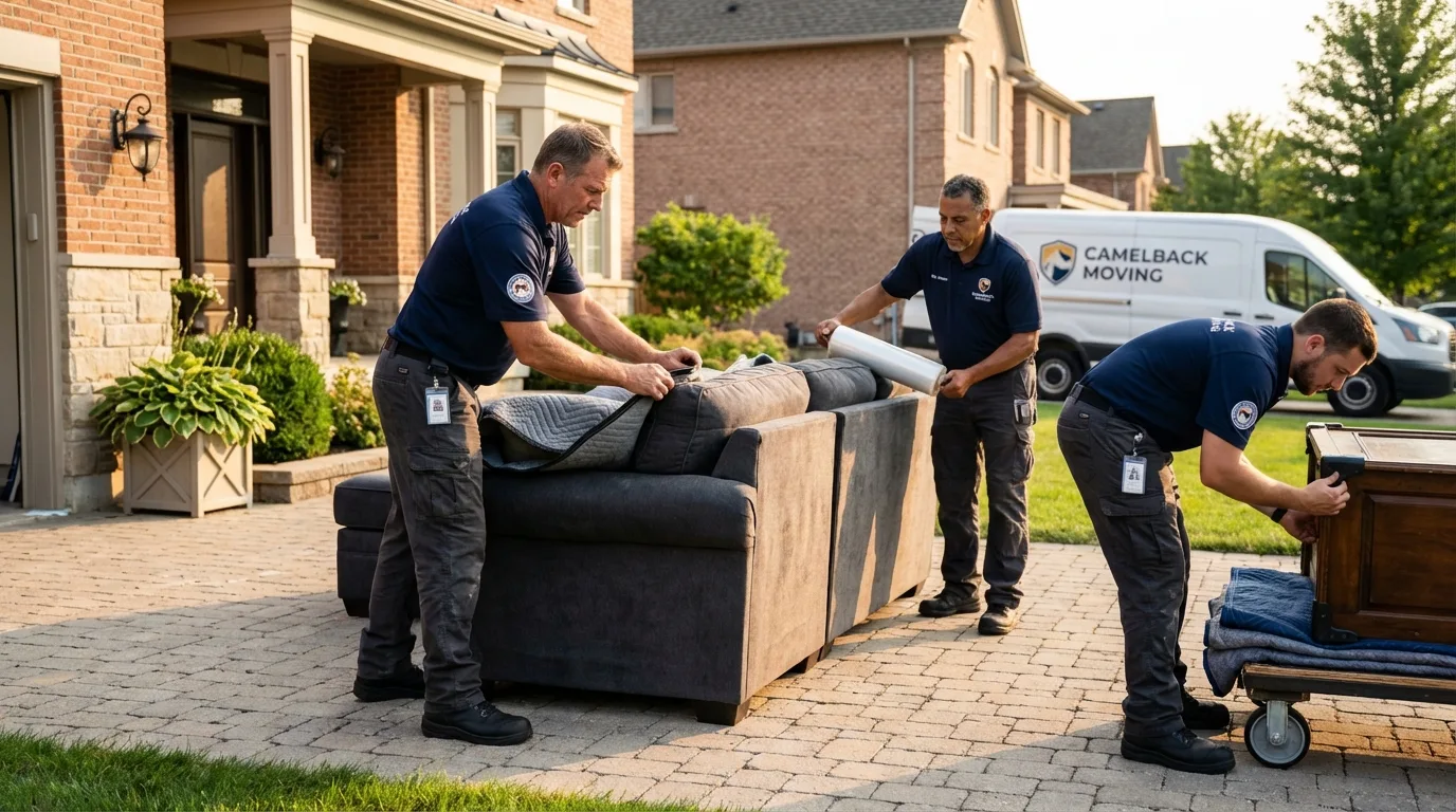 Large estate moving crew wrapping furniture in North Kingstown, RI